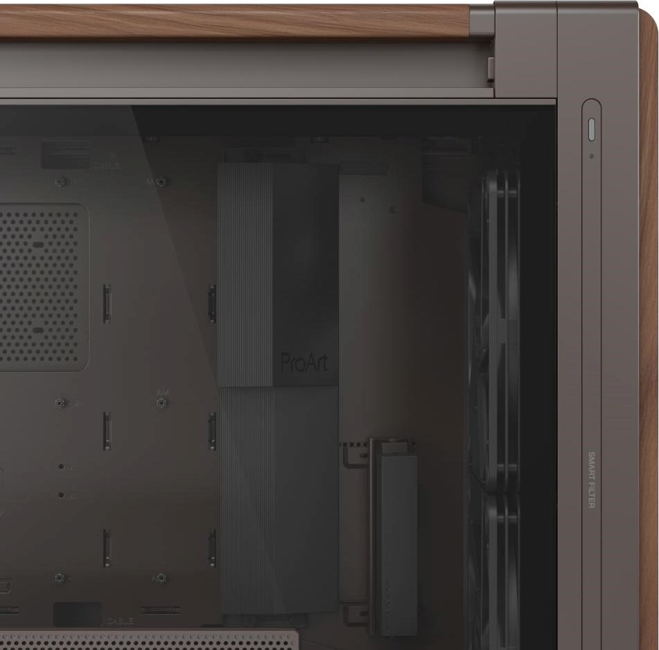 ASUS case PROART PA602 WALNUT WOOD RETRO TG, Mid Tower, průhledná bočnice, hnědá