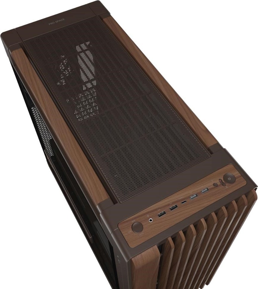 ASUS case PROART PA602 WALNUT WOOD RETRO TG, Mid Tower, průhledná bočnice, hnědá