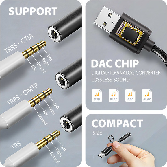 AXAGON ADA-HA, USB-A na 3.5mm jack Hi-Res DAC audio adaptér, 384kHz/32bit, stereo