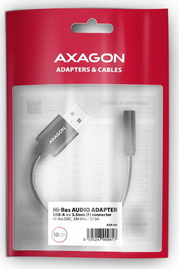 AXAGON ADA-HA, USB-A na 3.5mm jack Hi-Res DAC audio adaptér, 384kHz/32bit, stereo