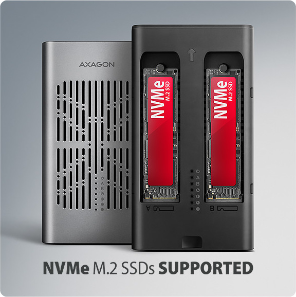 AXAGON EEM2-20GD, USB-C 20Gbps externý box pre dva M.2 NVMe SSD s funkciou klonovania
