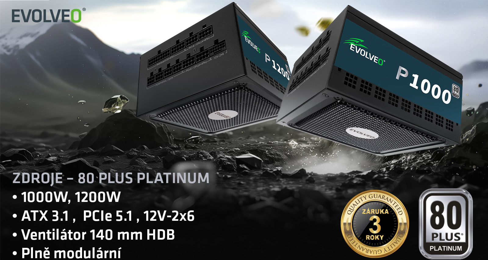 EVOLVEO P1200, 1200W/ ATX 3.1/ 80+ PLATINUM/