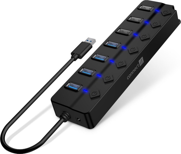 CONNECT IT USB Hub Mighty Switch 2, 4xUSB 3.0, 3xUSB 2.0, externí, černá