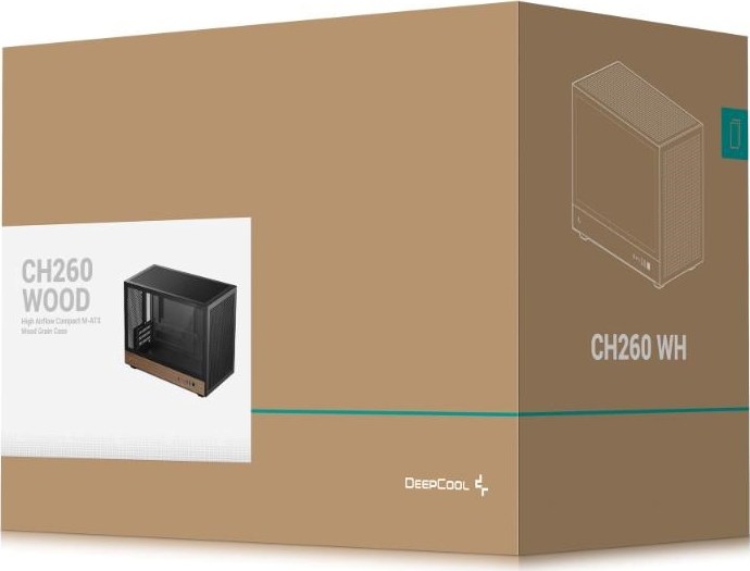 DEEPCOOL Case CH260 WOOD, mATX, Průhledná bočnice, černo-dřevěná