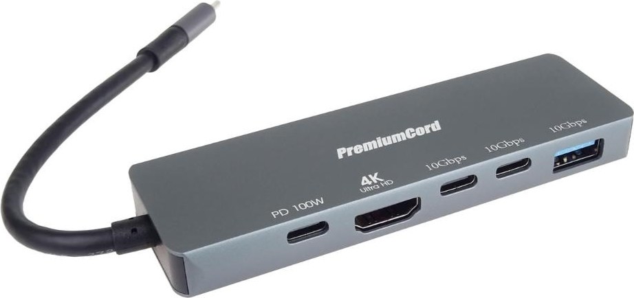 PremiumCord Adaptér USB-C na 4K@60Hz HDMI + 10G USB3.2 A + 10G 2x USB-C + PD