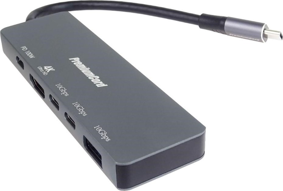 PremiumCord Adaptér USB-C na 4K@60Hz HDMI + 10G USB3.2 A + 10G 2x USB-C + PD