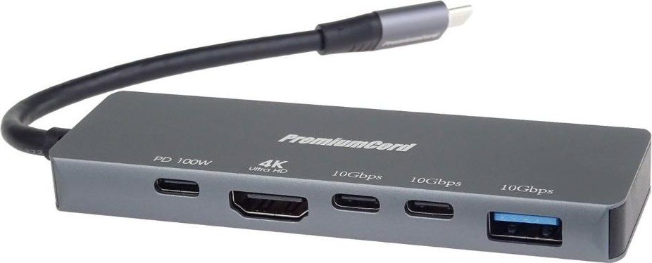 PremiumCord Adaptér USB-C na 4K@60Hz HDMI + 10G USB3.2 A + 10G 2x USB-C + PD