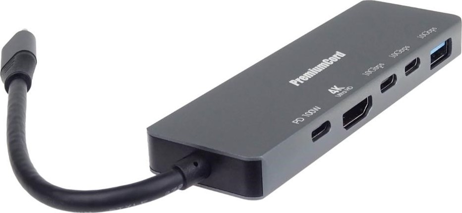 PremiumCord Adaptér USB-C na 4K@60Hz HDMI + 10G USB3.2 A + 10G 2x USB-C + PD