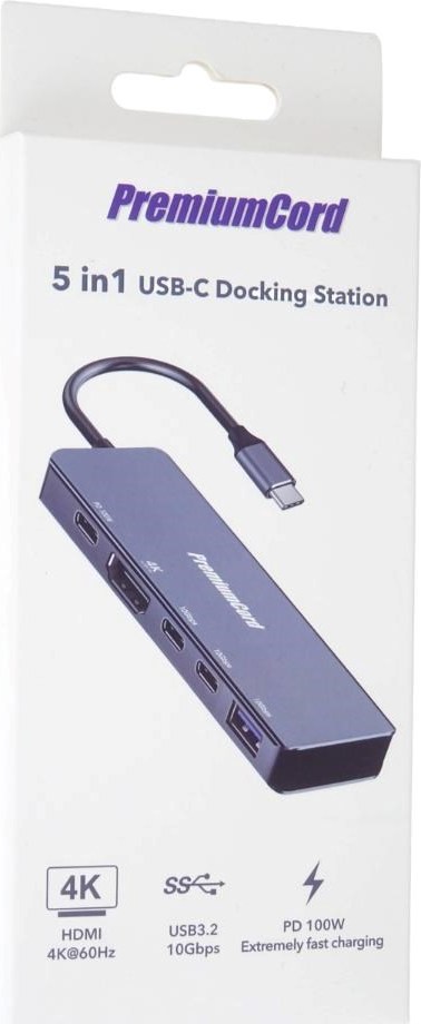 PremiumCord Adaptér USB-C na 4K@60Hz HDMI + 10G USB3.2 A + 10G 2x USB-C + PD