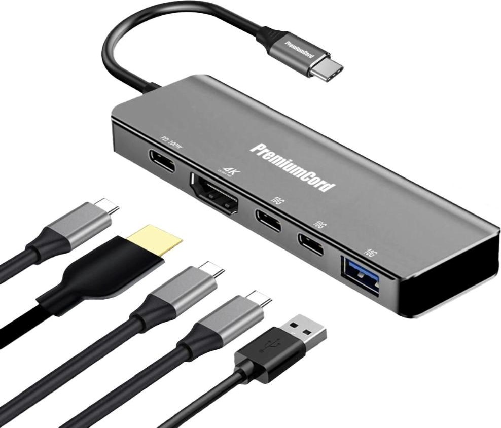 PremiumCord Adaptér USB-C na 4K@60Hz HDMI + 10G USB3.2 A + 10G 2x USB-C + PD