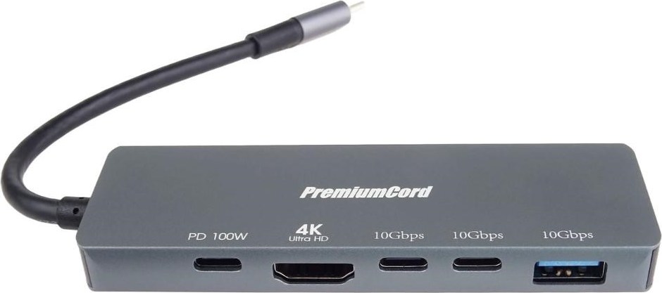 PremiumCord Adaptér USB-C na 4K@60Hz HDMI + 10G USB3.2 A + 10G 2x USB-C + PD