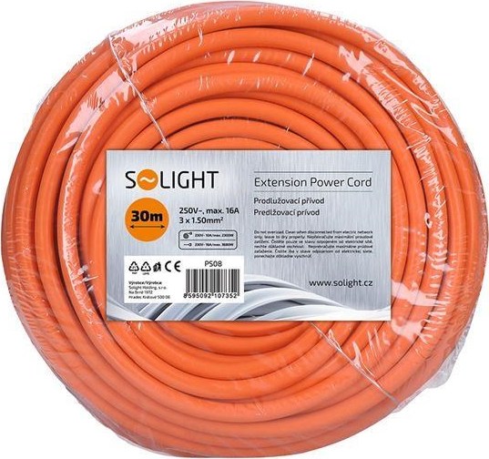 Solight prodlužovací přívod - spojka, 1 zásuvka, 30 m, 3 x 1,5mm2, oranžová