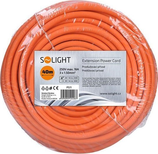 Solight prodlužovací přívod - spojka, 1 zásuvka, 40 m, 3 x 1,5mm2, oranžová