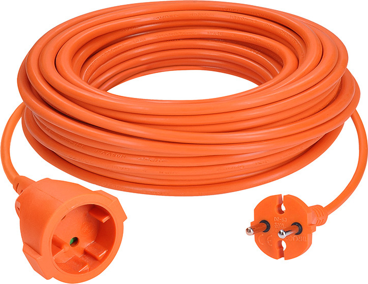 Solight 1z pohyblivý přívod - spojka, 15m, 2 x 1,5mm2, oranžová