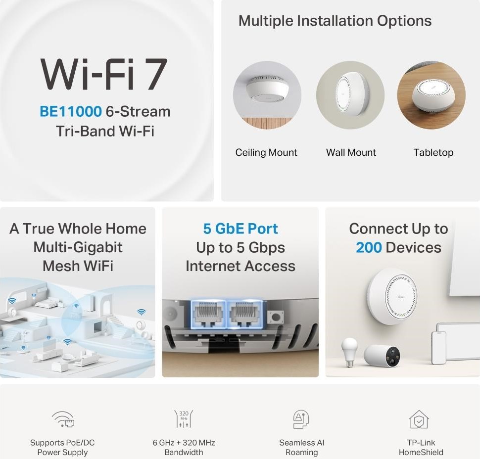 TP-Link Deco BE65-PoE(3-pack) WiFi7 Mesh (BE9300,2,4GHz/5GHz/6GHz,2x5GbELAN/WAN,1xPoE)