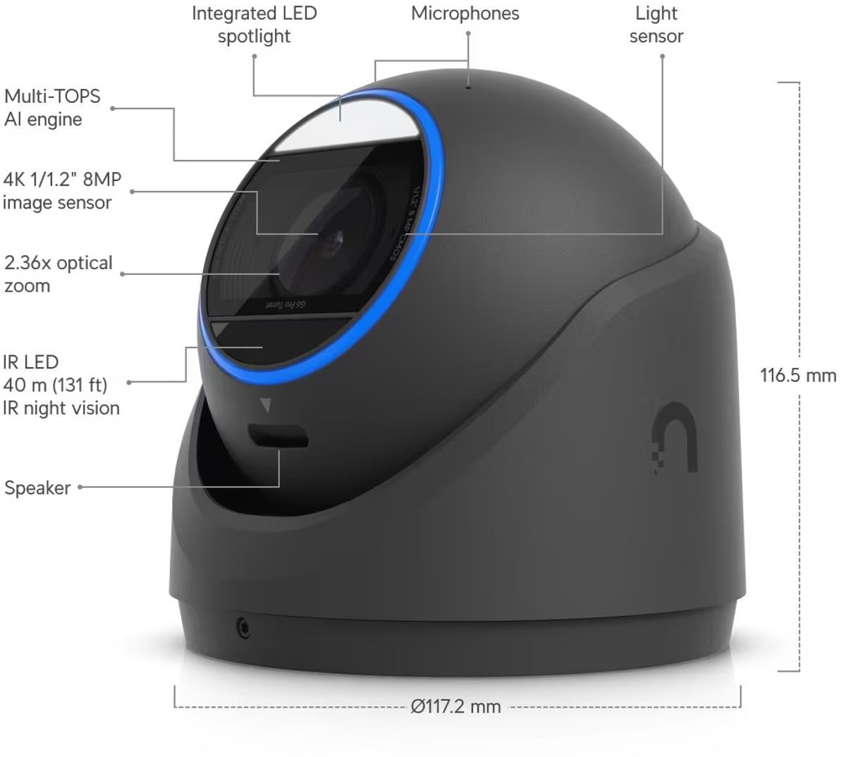 Ubiquiti UBNT G6 Pro Turret, UniFi 8MP IP kamera, černá