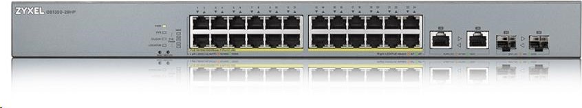 Zyxel GS1350-26HP 26portový inteligentný spravovaný CCTV PoE switch, dlhý dosah, 375W, 24x GbE, 2x combo RJ45/SFP