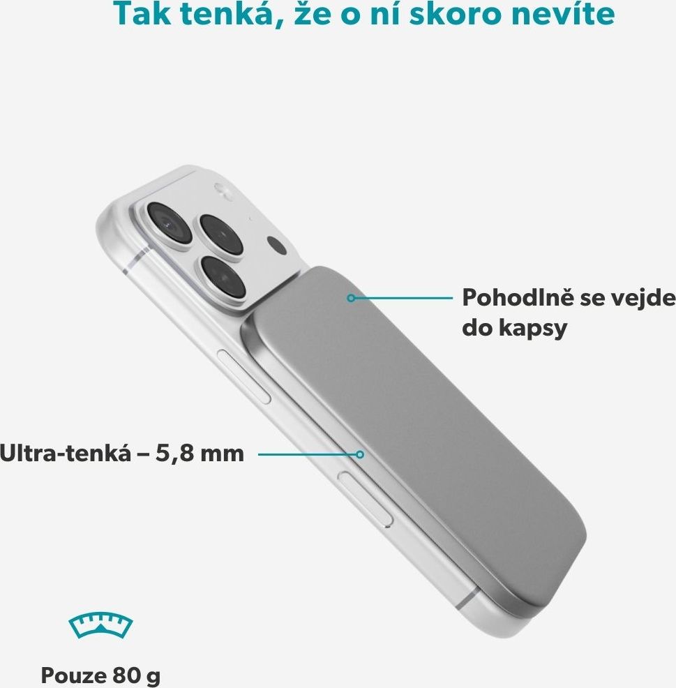 Epico Slim 3000mAh Mag+ powerbanka EM31b - stříbrná