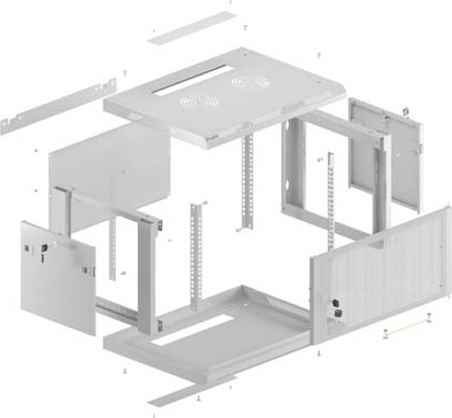 LANBERG NÁSTĚNNÁ INSTALAČNÍ SKŘÍŇ 19" 9U 600X600 ŠEDÉ PERFOROVANÉ DVEŘE (PLOCHÉ BALENÍ)
