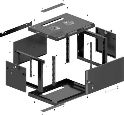 LANBERG NÁSTĚNNÁ INSTALAČNÍ SKŘÍŇ 19" 4U 600X600 ČERNÉ KOVOVÉ DVEŘE (PLOCHÉ BALENÍ)