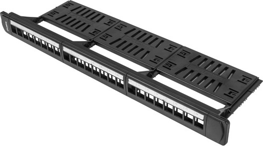 LANBERG 24PORTOVÝ PATCH PANEL 1U S ORGANIZÉREM PRO KEYSTONE MODULY ČERNÝ