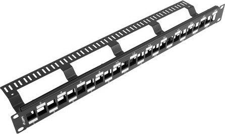 LANBERG 24PORTOVÝ PATCH PANEL S ORGANIZÉREM PRO KEYSTONE MODULY ČERNÝ