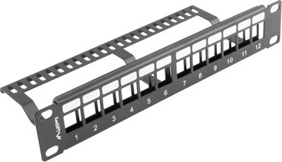 LANBERG PATCH PANEL 12 PORTŮ 1U S ORGANIZÉREM PRO KEYSTONE MODULY ČERNÝ