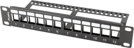 LANBERG PATCH PANEL 12 PORTŮ 1U S ORGANIZÉREM PRO KEYSTONE MODULY ČERNÝ