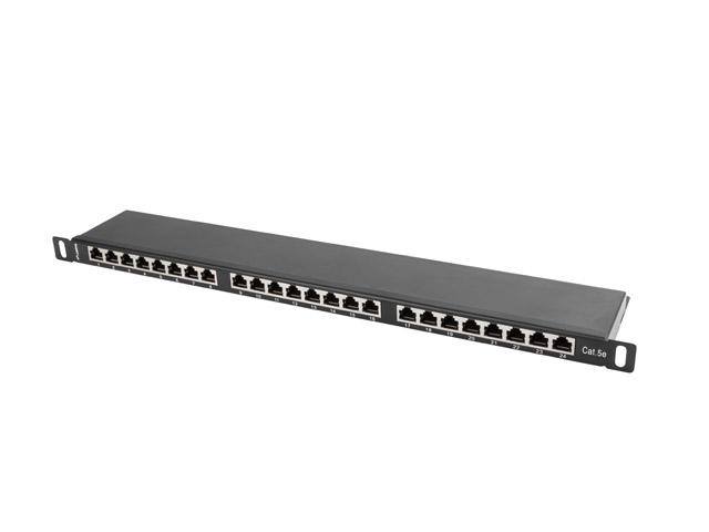 LANBERG PATCH PANEL 24 PORTŮ 0,5U 19" CAT.5E FTP STÍNĚNÝ ČERNÝ