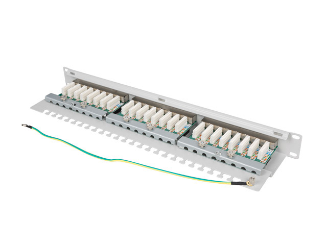 LANBERG PATCH PANEL 24 PORTŮ 1U 19" CAT.6 FTP STÍNĚNÝ ŠEDÝ