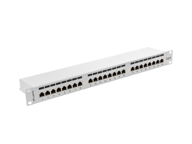 LANBERG PATCH PANEL 24 PORTŮ 1U 19" CAT.6 FTP STÍNĚNÝ ŠEDÝ