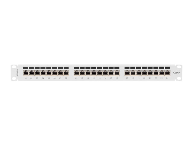 LANBERG PATCH PANEL 24 PORTŮ 1U 19" CAT.6A FTP STÍNĚNÝ ŠEDÝ