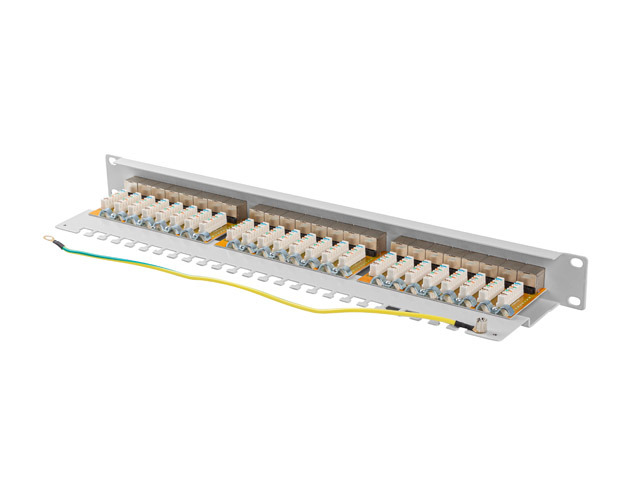 LANBERG PATCH PANEL 24 PORTŮ 1U 19" CAT.6A FTP STÍNĚNÝ ŠEDÝ
