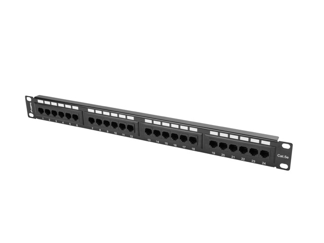 LANBERG PATCH PANEL 24 PORTŮ 1U 19" CAT.5E UTP ČERNÝ