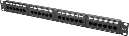LANBERG PATCH PANEL 24 PORTŮ 1U 19" CAT.6 UTP ČERNÝ