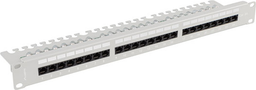 LANBERG PATCH PANEL 24 PORTŮ 1U 19" CAT.6A UTP S POLICÍ ŠEDÝ