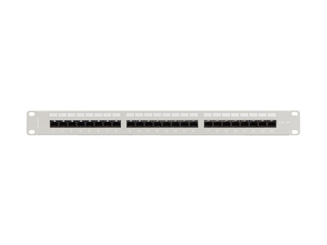 LANBERG PATCH PANEL 24 PORTŮ 1U 19" CAT.6A UTP S POLICÍ ŠEDÝ