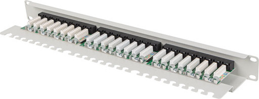 LANBERG PATCH PANEL 24 PORTŮ 1U 19" CAT.6A UTP S POLICÍ ŠEDÝ