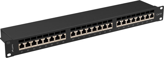 LANBERG PATCH PANEL 24 PORTŮ 1U 19" CAT.6A FTP STÍNĚNÝ ČERNÝ