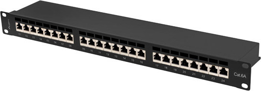 LANBERG PATCH PANEL 24 PORTŮ 1U 19" CAT.6A FTP STÍNĚNÝ ČERNÝ