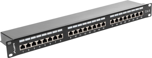 LANBERG PATCH PANEL 24 PORTŮ 1U 19" CAT.6 FTP STÍNĚNÝ ČERNÝ