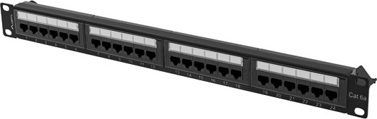 LANBERG PATCH PANEL 24 PORTŮ 1U 19" CAT.6A UTP ČERNÝ