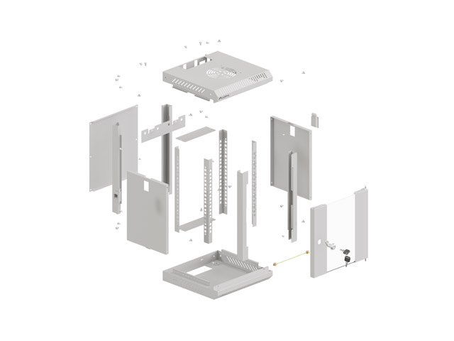 LANBERG RACKOVÁ SKŘÍŇ 10" NÁSTĚNNÁ 9U/300X300 (FLAT PACK) S PROSKLENÝMI DVEŘMI ŠEDÁ