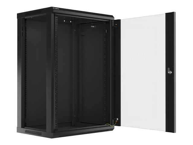 LANBERG 19" RACKOVÁ SKŘÍŇ PRO MONTÁŽ NA STĚNU 18U/600X450 (FLAT PACK) S PROSKLENÝMI DVEŘMI ČERNÁ V2