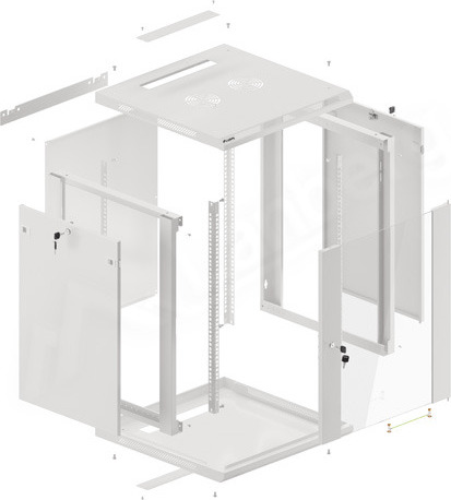 LANBERG 19" RACKOVÁ SKŘÍŇ PRO MONTÁŽ NA STĚNU 15U/600X600 (FLAT PACK) S PROSKLENÝMI DVEŘMI ŠEDÁ V2c
