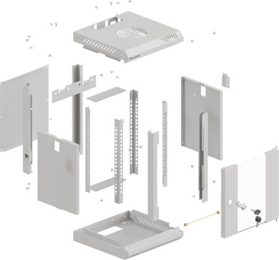LANBERG RACKOVÁ SKŘÍŇ 10" NÁSTĚNNÁ 4U/300X300 (FLAT PACK) S PROSKLENÝMI DVEŘMI ŠEDÁ
