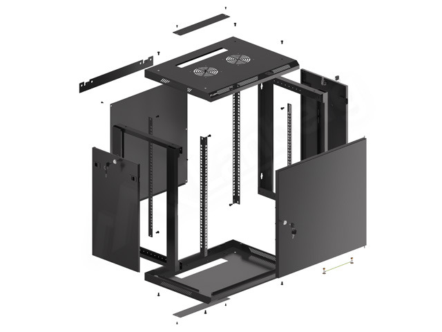 LANBERG RACKOVÁ SKŘÍŇ 19" NÁSTĚNNÁ 12U/600X450 PRO VLASTNÍ MONTÁŽ S KOVOVÝMI DVEŘMI ČERNÁ