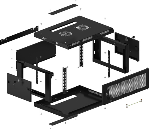 LANBERG RACKOVÁ SKŘÍŇ 19" NÁSTĚNNÁ 4U/600X450 S PERFOROVANÝMI DVEŘMI ČERNÁ (PLOCHÉ BALENÍ)