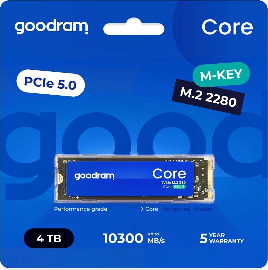 GOODRAM SSD Core 4TB, PCIe Gen5x4, M.2 2280, (R:9200/W:8100MB/s)