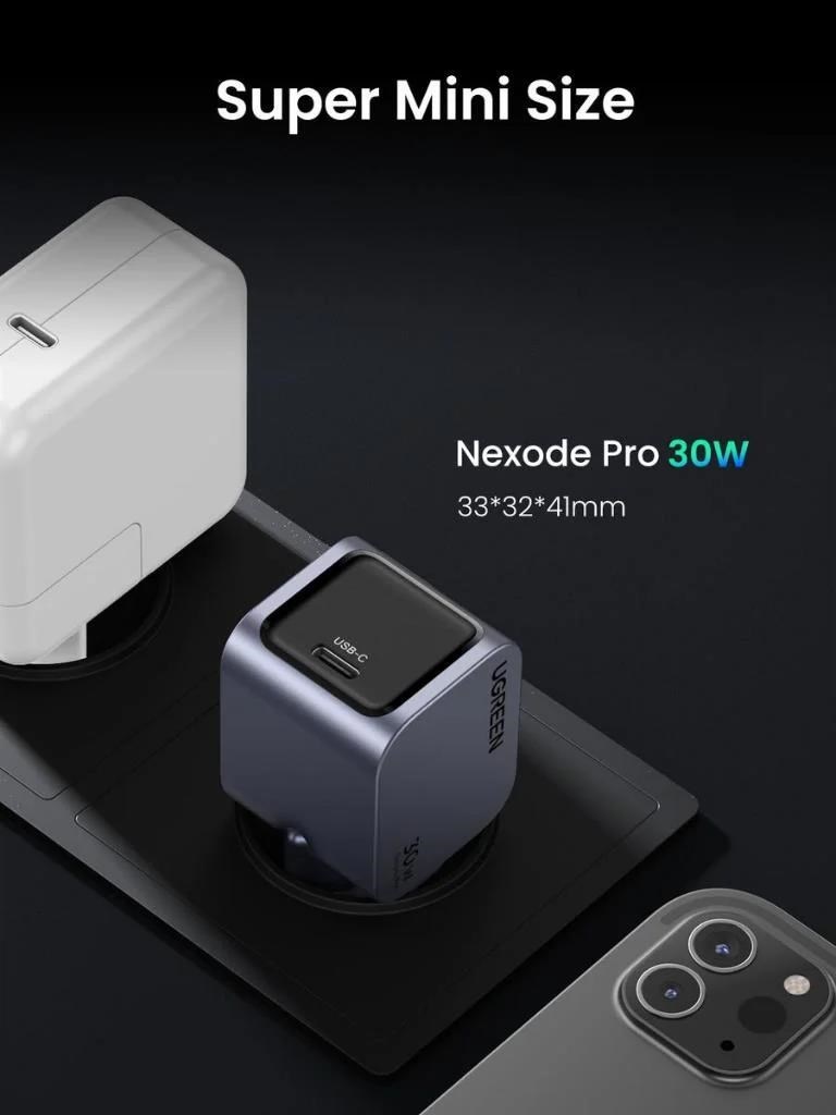 UGREEN síťová rychlonabíječka Nexode Pro 30W 1-Port USB-C, GaN, stříbrná